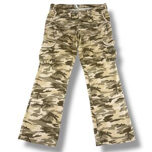 Camo Y2K Low Rise Baggy Cargo Pants Sz 25 Dead Stock Retro Flare Leg Streetwear